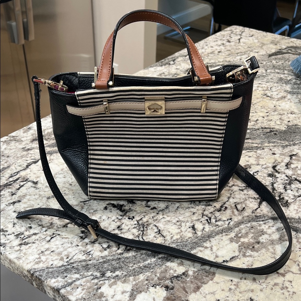 Kate Spade Black and White Striped Crossbody Bag